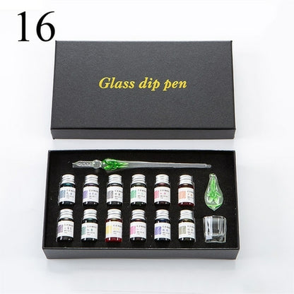 3/7/15 Pcs Glass Pen Set 7ml Colors Ink Floral Crystal Glass Dip Pen