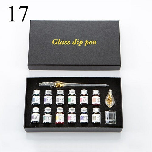 3/7/15 Pcs Glass Pen Set 7ml Colors Ink Floral Crystal Glass Dip Pen