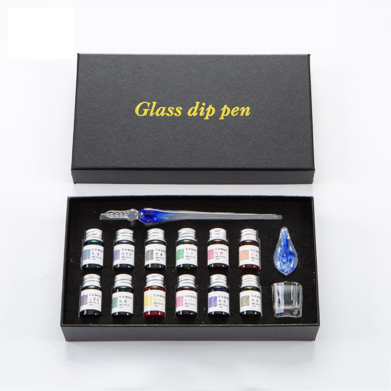3/7/15 Pcs Glass Pen Set 7ml Colors Ink Floral Crystal Glass Dip Pen