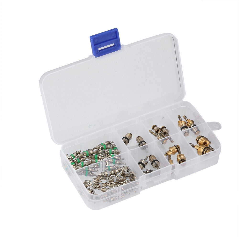 55pcs A/C AC Schrader Valve Cores Assortment for