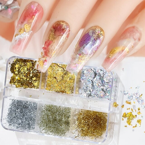 6 Grids/Box Maple Leaf Nail Sequins Laser Iridescent Snowflakes Nail