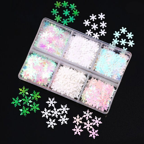 6 Grids/Box Maple Leaf Nail Sequins Laser Iridescent Snowflakes Nail
