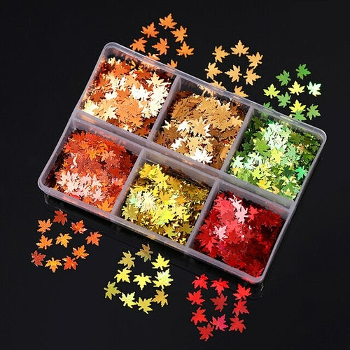 6 Grids/Box Maple Leaf Nail Sequins Laser Iridescent Snowflakes Nail