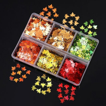6 Grids/Box Maple Leaf Nail Sequins Laser Iridescent Snowflakes Nail