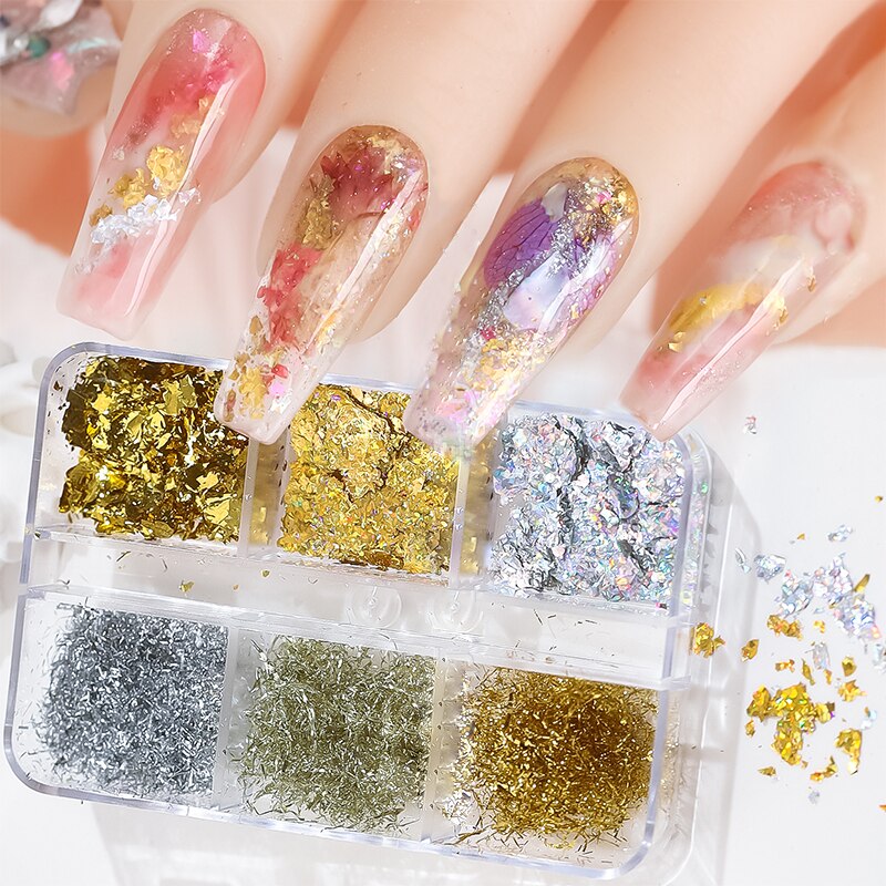 6 Grids/Box Maple Leaf Nail Sequins Laser Iridescent Snowflakes Nail