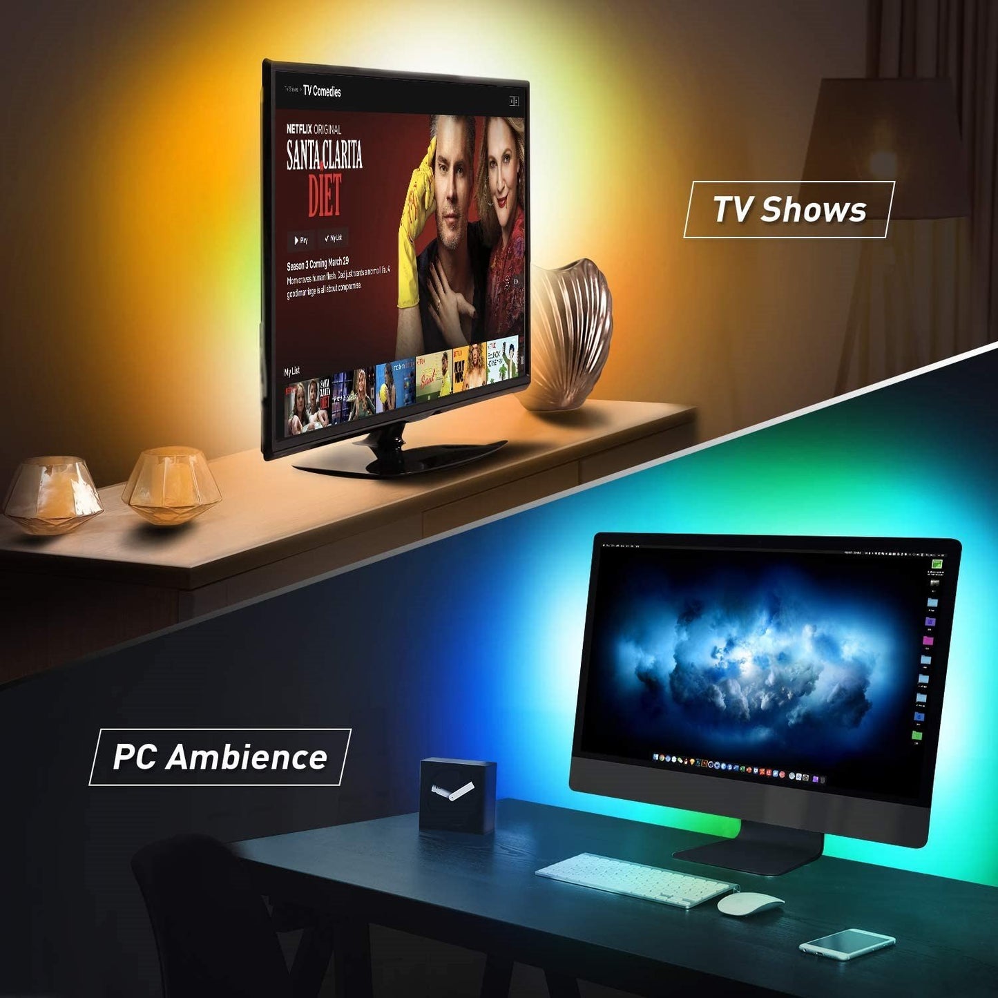 RGB TV LED Backlight Strip USB Powered, 24in-60in,Bluetooth APP