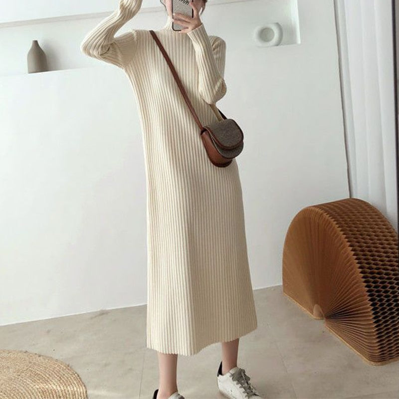 Autumn Turtleneck Warm Korean Vintage Loose Knee Pregnant Woman