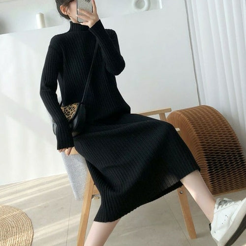 Autumn Turtleneck Warm Korean Vintage Loose Knee Pregnant Woman