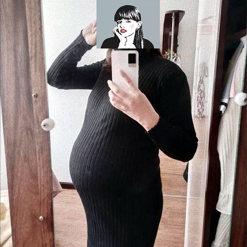 Autumn Turtleneck Warm Korean Vintage Loose Knee Pregnant Woman