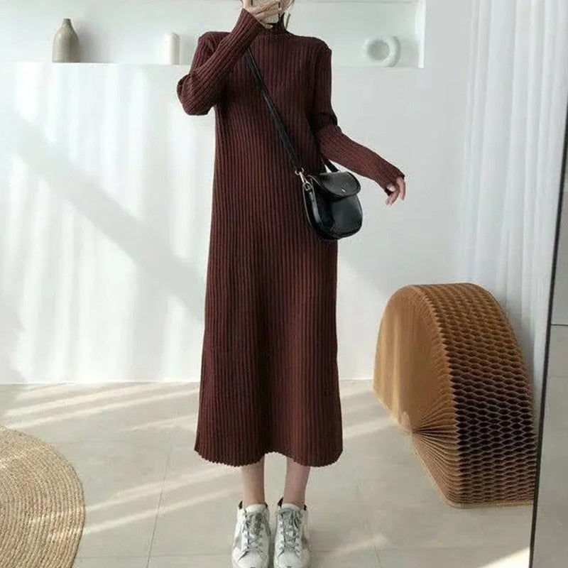 Autumn Turtleneck Warm Korean Vintage Loose Knee Pregnant Woman