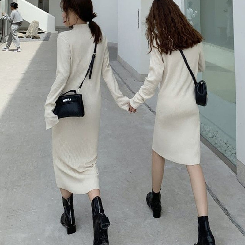 Autumn Winter Half Turtleneck Knitted Warm Korean Fashion Loose