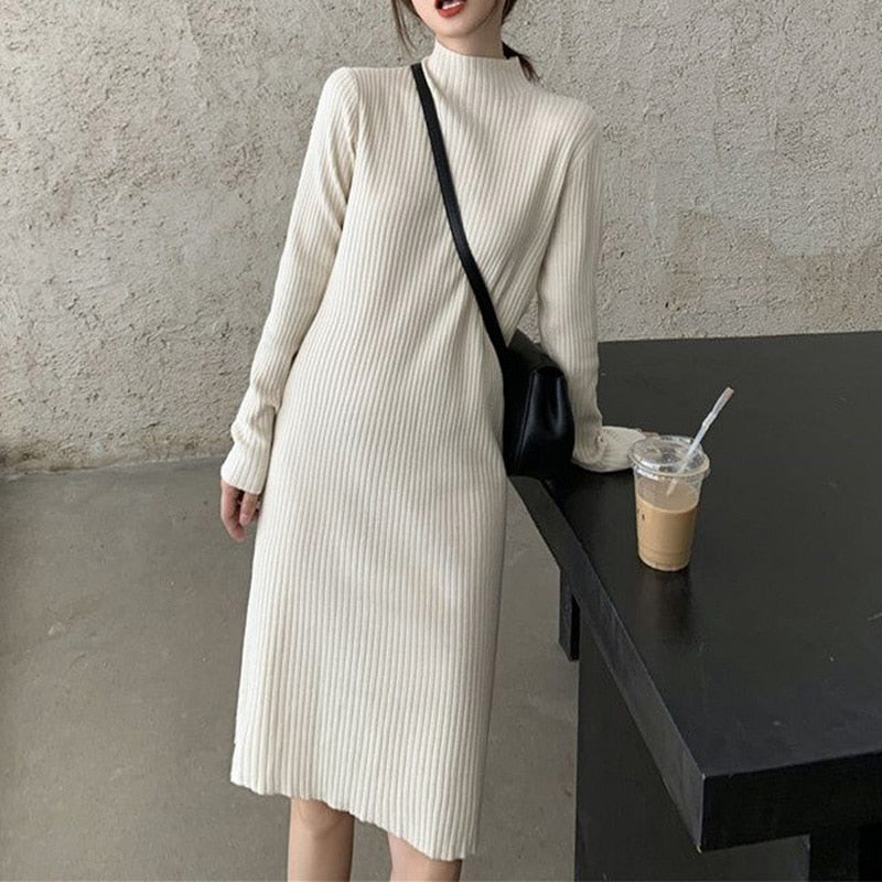Autumn Winter Half Turtleneck Knitted Warm Korean Fashion Loose