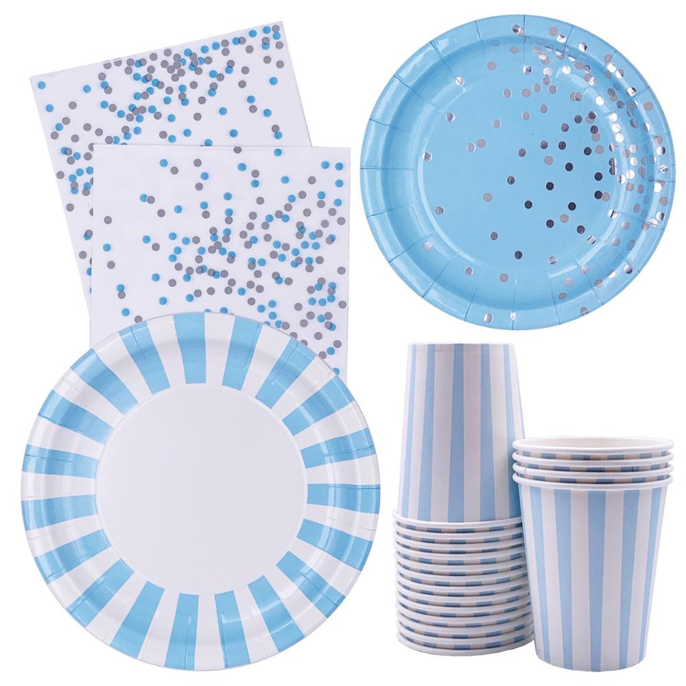 Baby Shower Party Blue Pink Tableware Birthday Party Plate Cup Napkin