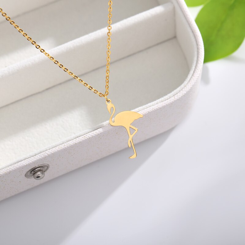 Cute Flamingo Choker Necklaces For Women Stainless