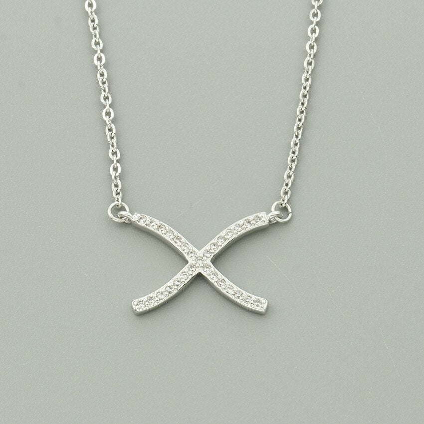 Elegant Women Choker Necklace Clear CZ Cross X