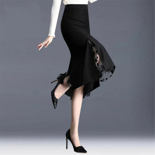 Fairyshely 2022 Women Spring Summer Irregular Mesh Skirt Band Splice