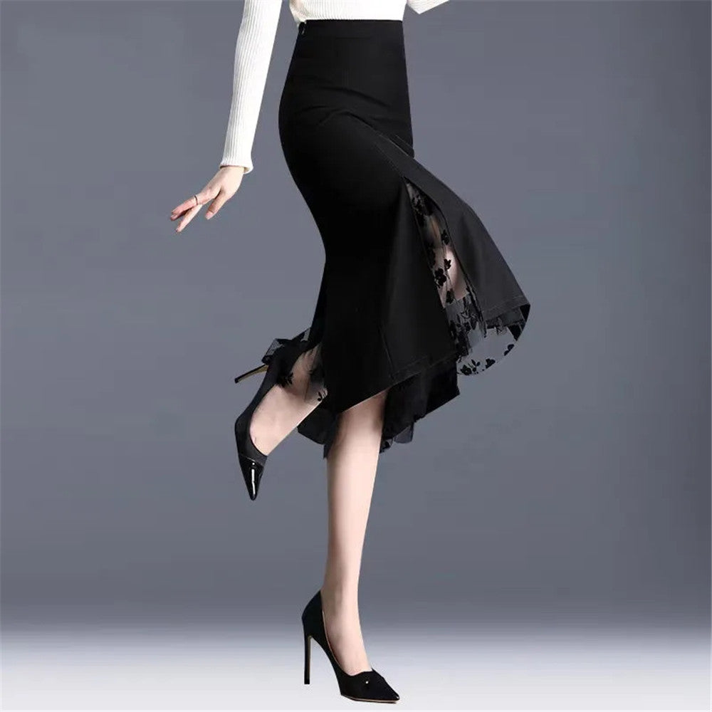 Fairyshely 2022 Women Spring Summer Irregular Mesh Skirt Band Splice