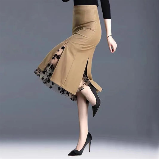 Fairyshely 2022 Women Spring Summer Irregular Mesh Skirt Band Splice