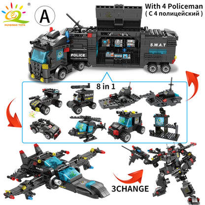 Huiqibao Swat Police Station Truck Model Building Blocks City Machine