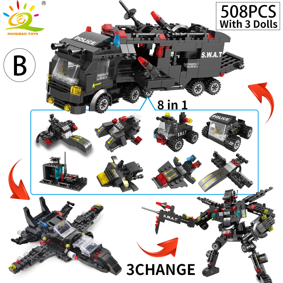 Huiqibao Swat Police Station Truck Model Building Blocks City Machine