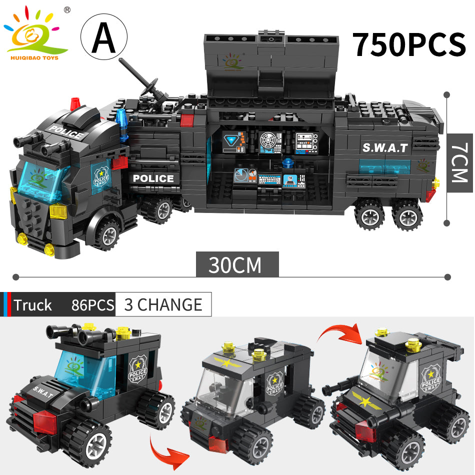Huiqibao Swat Police Station Truck Model Building Blocks City Machine