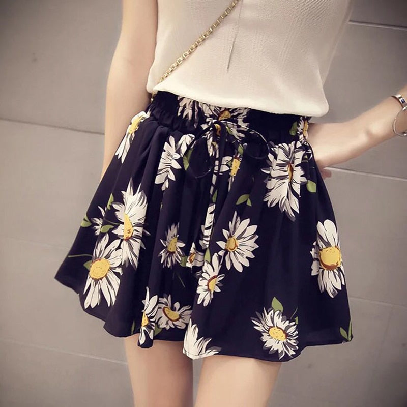 High Waist oversized floral Skirt shorts women korean Fashion Summer