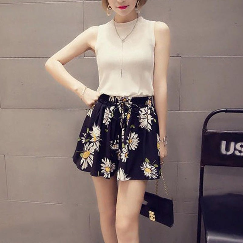 High Waist oversized floral Skirt shorts women korean Fashion Summer