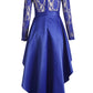 Royal Blue Lace Long Sleeve High Low Satin Prom Dress