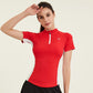 New Women Slim Sports Fitness Yoga Shirts Short Sleeve Half Zipper