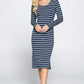 Striped Relaxed Bodycon Midi Dress with Slit