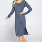 Striped Relaxed Bodycon Midi Dress with Slit