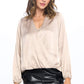 Silky Satin Long Sleeve Surplice Top