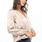 Silky Satin Long Sleeve Surplice Top