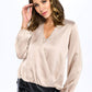 Silky Satin Long Sleeve Surplice Top