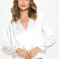 Silky Satin Long Sleeve Surplice Top