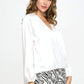Silky Satin Long Sleeve Surplice Top