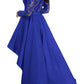 Royal Blue Lace Long Sleeve High Low Satin Prom Dress