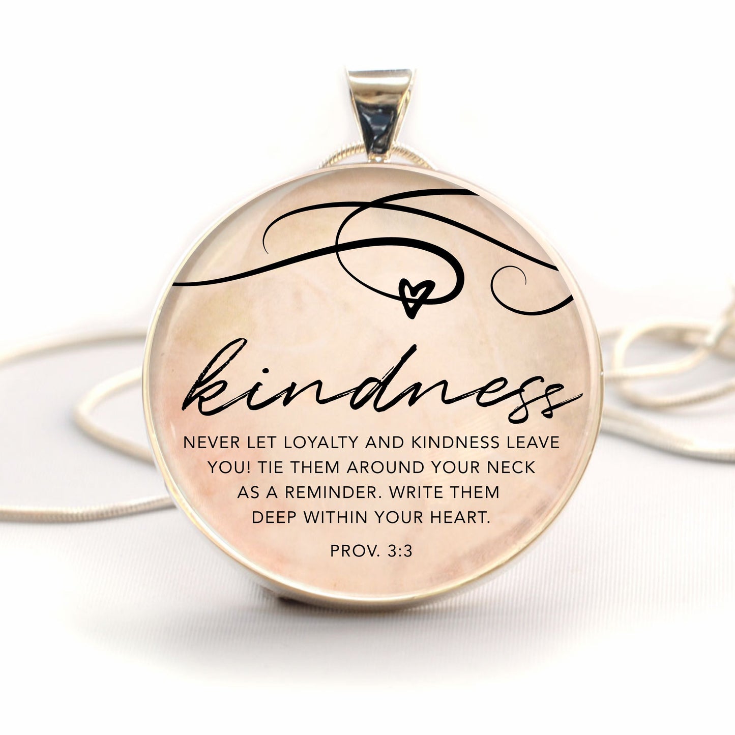 Kindness – Proverbs 3:3 Scripture Silver-Plated Pendant Necklace (2