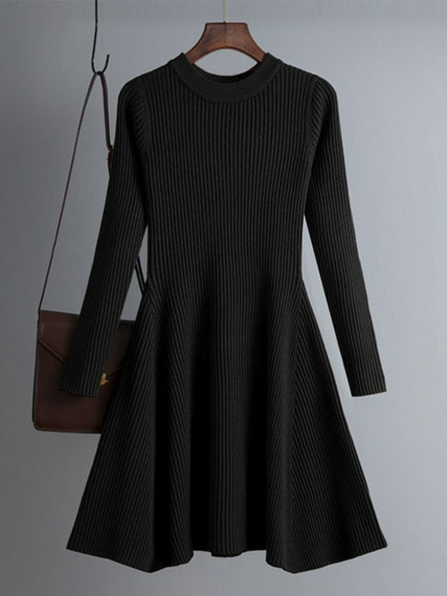 Simple Basic Autumn Winter A-line Thick Sweater Dress Women Elegant