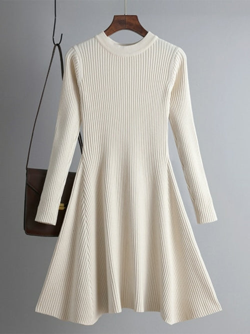 Simple Basic Autumn Winter A-line Thick Sweater Dress Women Elegant