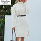 Split Knitted Dress 2022 Autumn Winter Hollow Woolen Long Sleeve