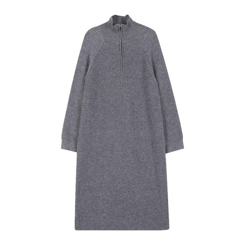 Stylish Women Zipper Turtleneck Loose Sweater Dress For Women Full