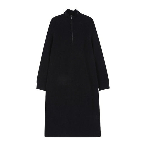 Stylish Women Zipper Turtleneck Loose Sweater Dress For Women Full