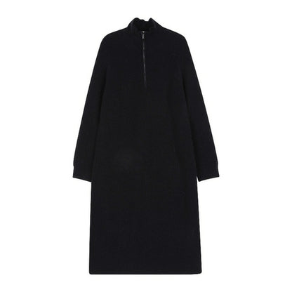 Stylish Women Zipper Turtleneck Loose Sweater Dress For Women Full