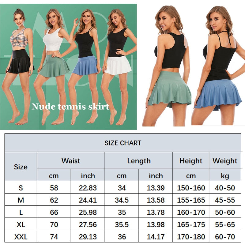 Summer Short Pants Women Sports Tennis Skirt Nude Skin Friendly Fabric