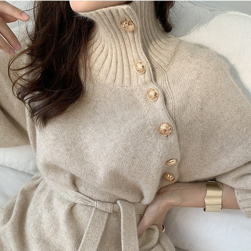 Summer Women Long Loose Knitted Sweater Dress Korean Lady Long Sleeve