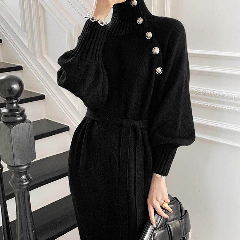 Summer Women Long Loose Knitted Sweater Dress Korean Lady Long Sleeve