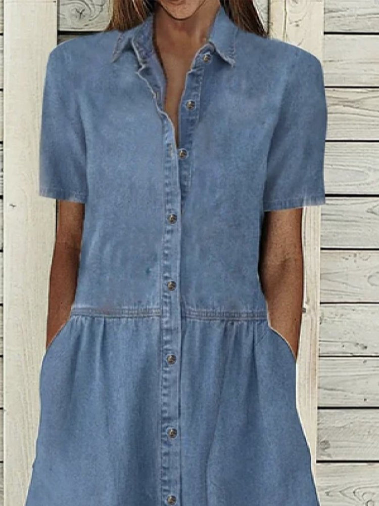 Elegant Solid Single-breasted Midi Dress