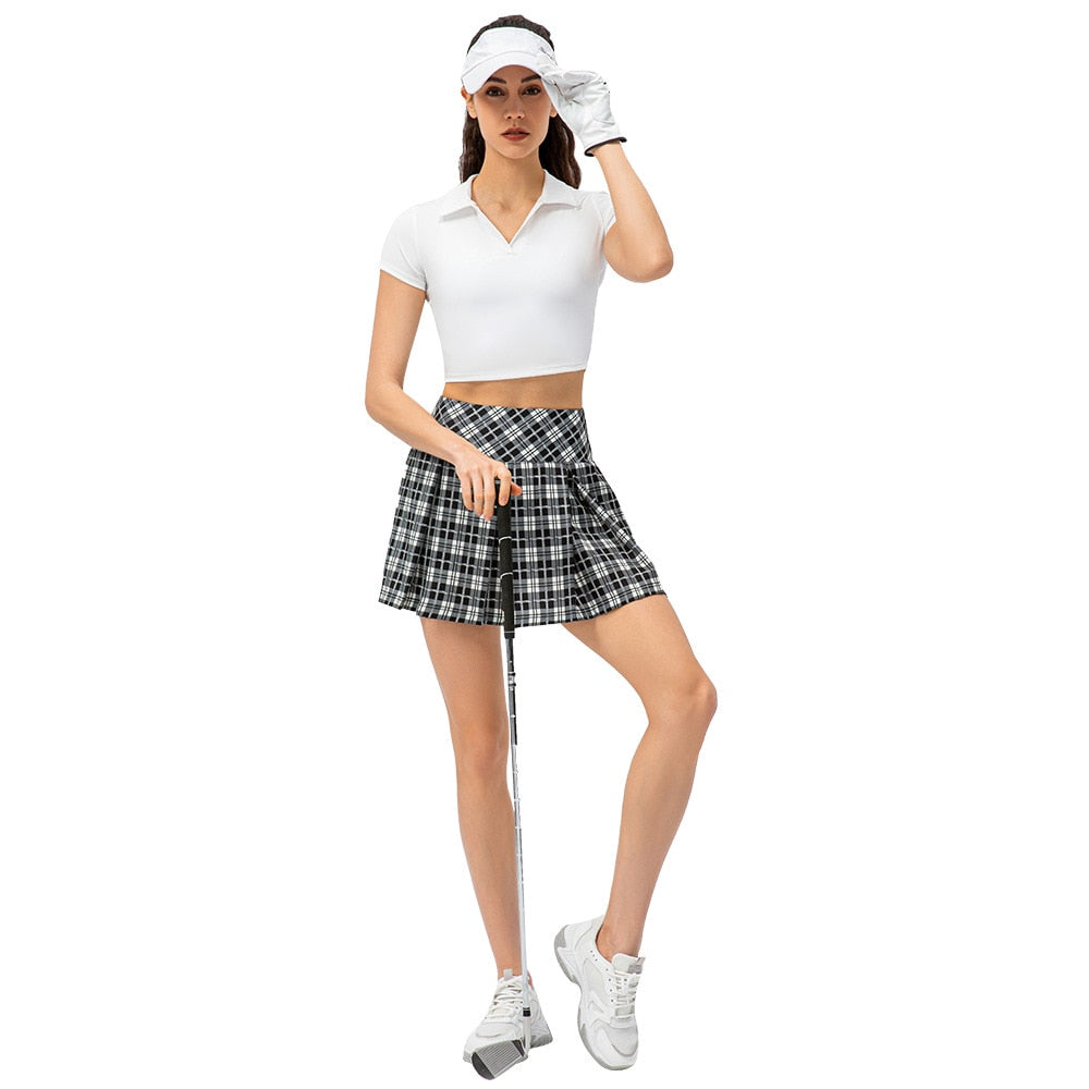 Women's Plaid Sports Short Pleated Skirt Outdoor Running Dance Yoga