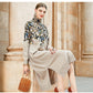 Zuoman Autumn 2020 Retro Casual Print Loose Dress Winter High Collar